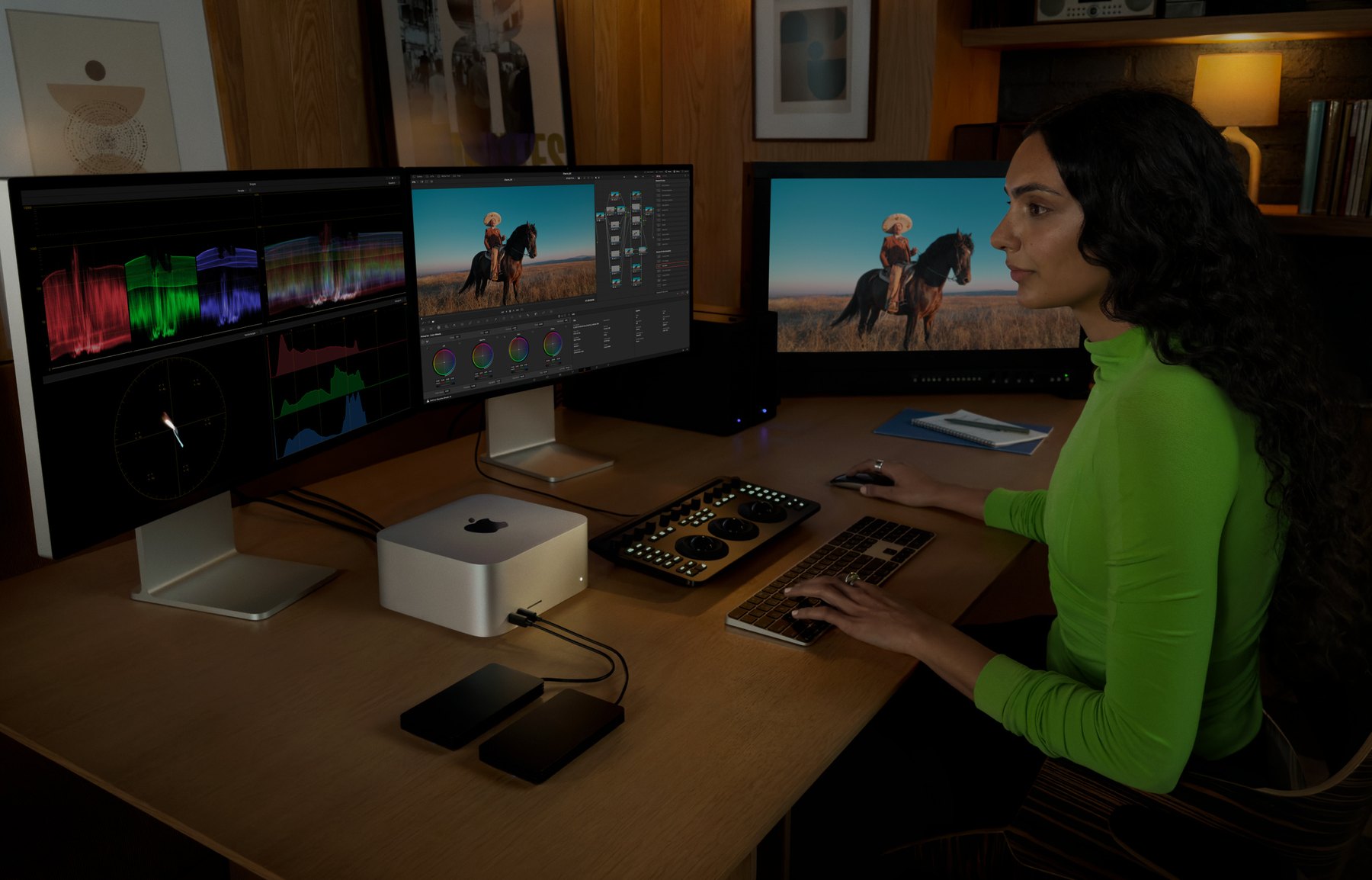 Mac Studio로 컬러 그레이딩 중인 작업 환경
