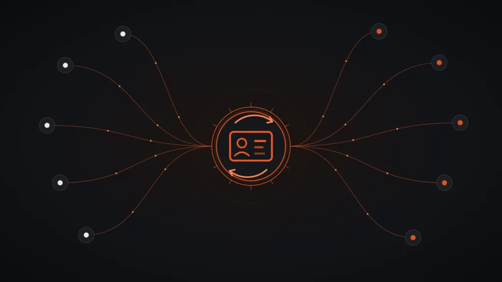 ID PaC 클라우드 인사연동 — 인사 데이터를 Microsoft 365·Google Workspace 계정과 동기화하는 흐름을 표현한 대표 이미지